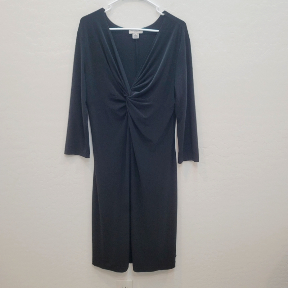 💕 Rena Rowan Black V-Neck Midi Dress Women's Size 16